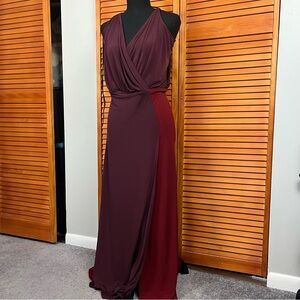 Moda International Burgundy and Wine Two-Tone Maxi Dress
